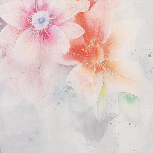 Sciarpa in cotone grigia con stampa floreale multicolore