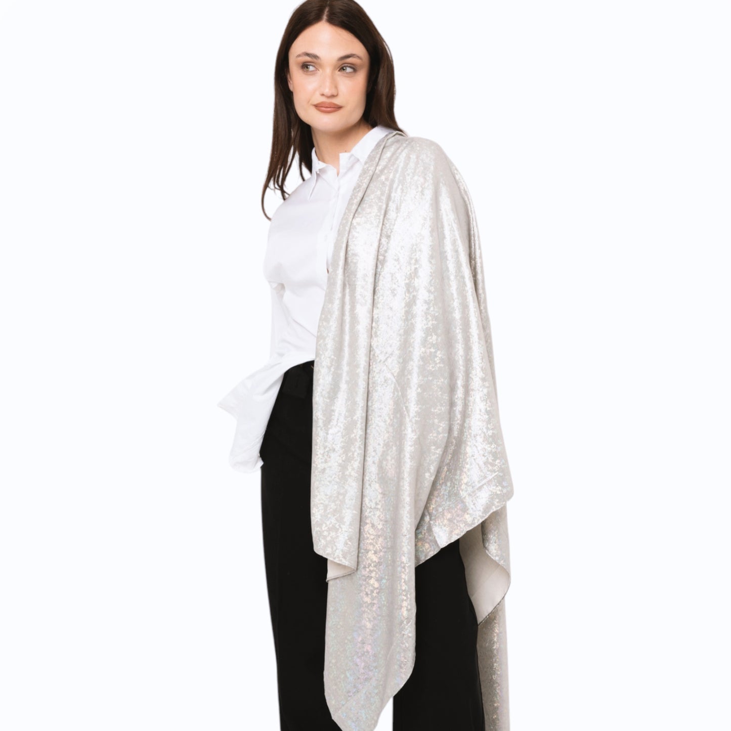 Sciarpa in seta con stampa lucida tono beige