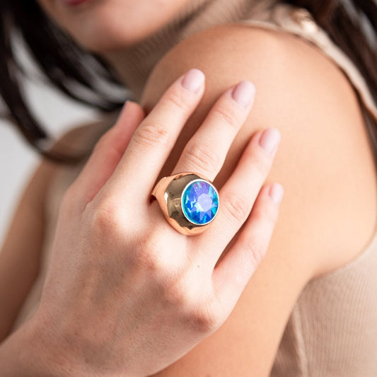 Anello elastico con pietra in vetro blu - Mya Accessories