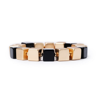 Bracciale elastico a forma di dadi con pietre nero - Mya Accessories