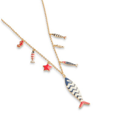 Collana charms pesce in Metallo color Oro - Blu e Rosso - Mya Accessories