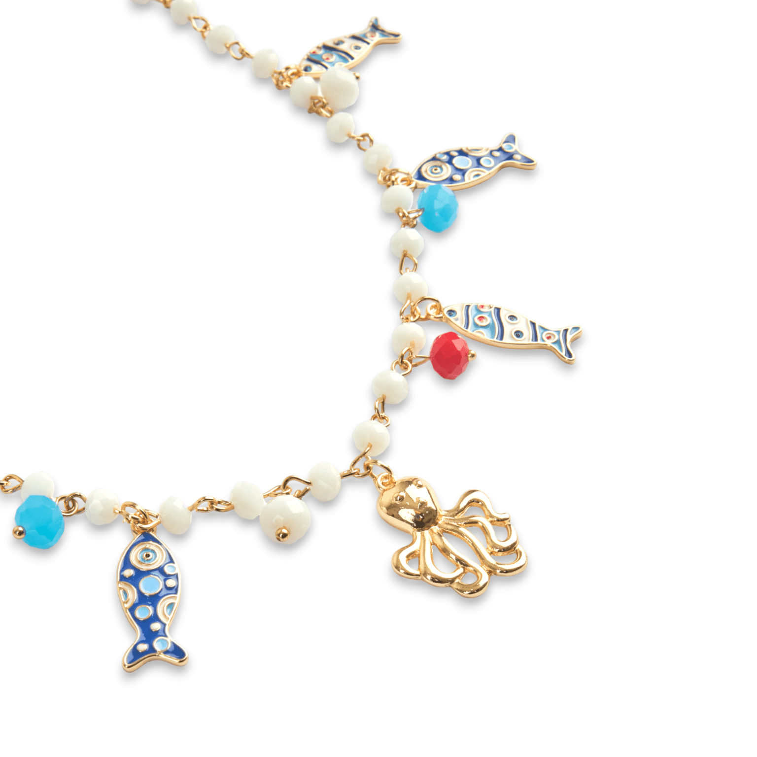 Collana vetro charms pesce in Metallo colore Oro - Bianco - Mya Accessories