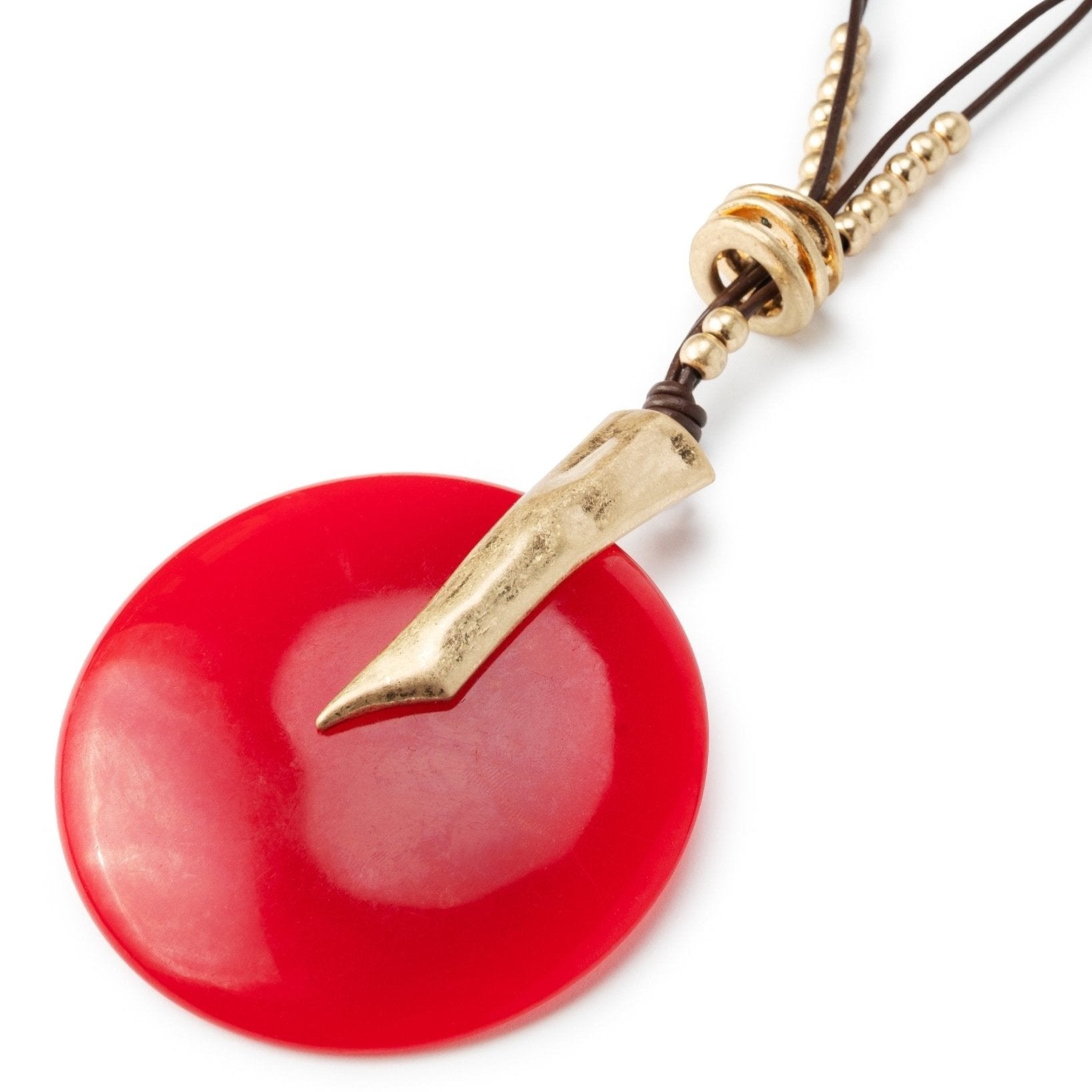 Collana lunga con laccio nero, pendente circolare in resina rosso - Mya Accessories