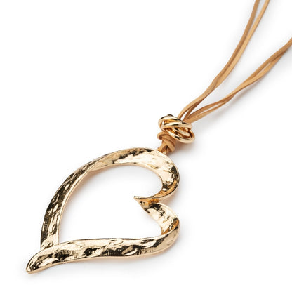 Collana lunga con laccio in cuoio beige con cuore - Mya Accessories