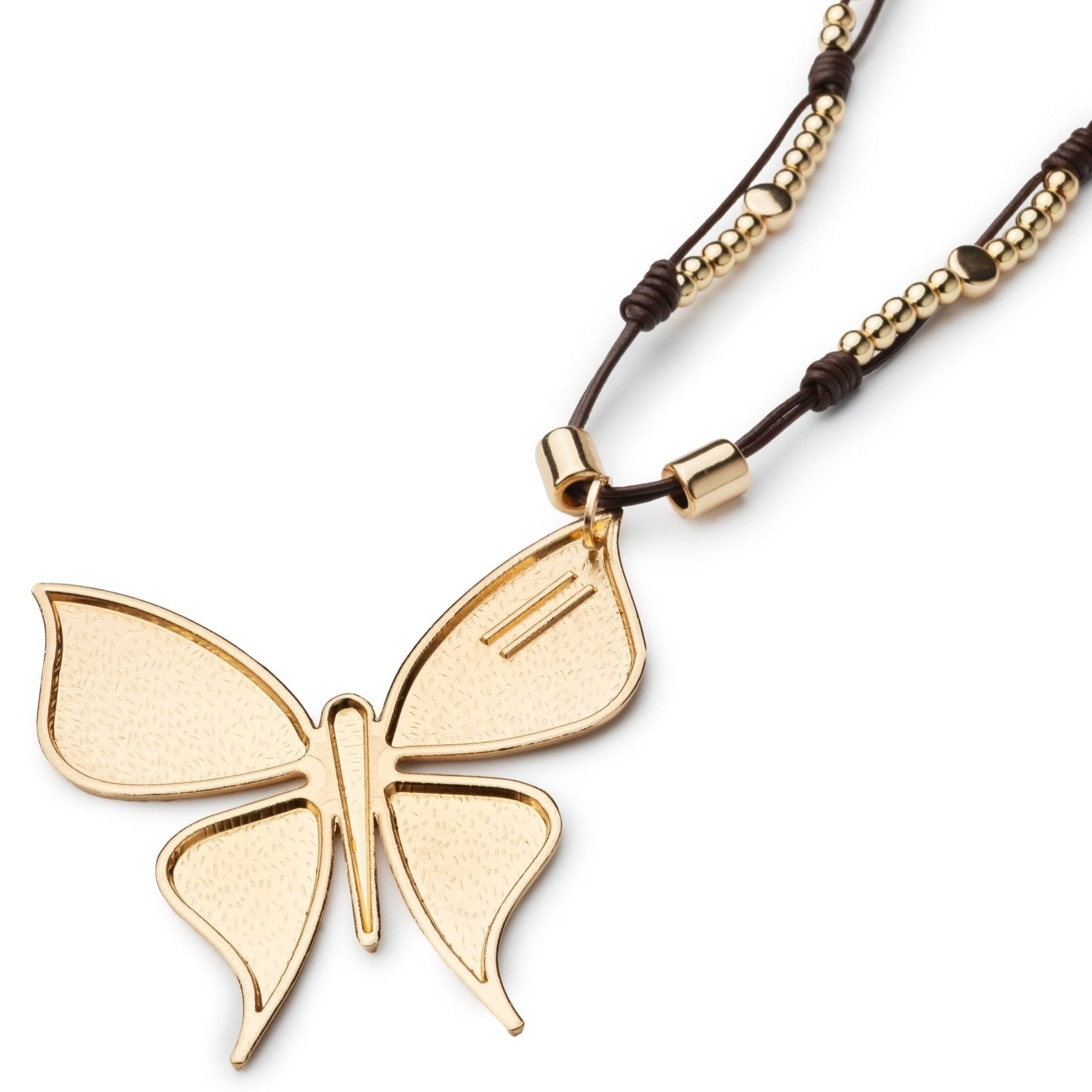 Collana lunga con laccio in cuoio con pendente a farfalla - Mya Accessories