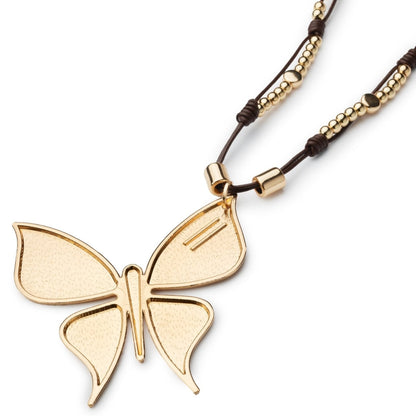 Collana lunga con laccio in cuoio con pendente a farfalla - Mya Accessories