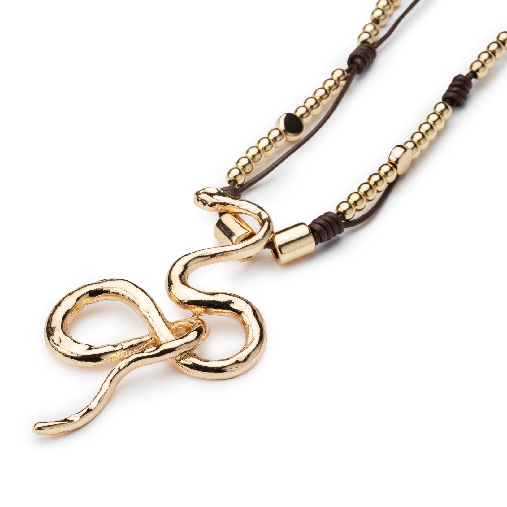 Collana lunga con laccio in cuoio con pendente a serpente - Mya Accessories