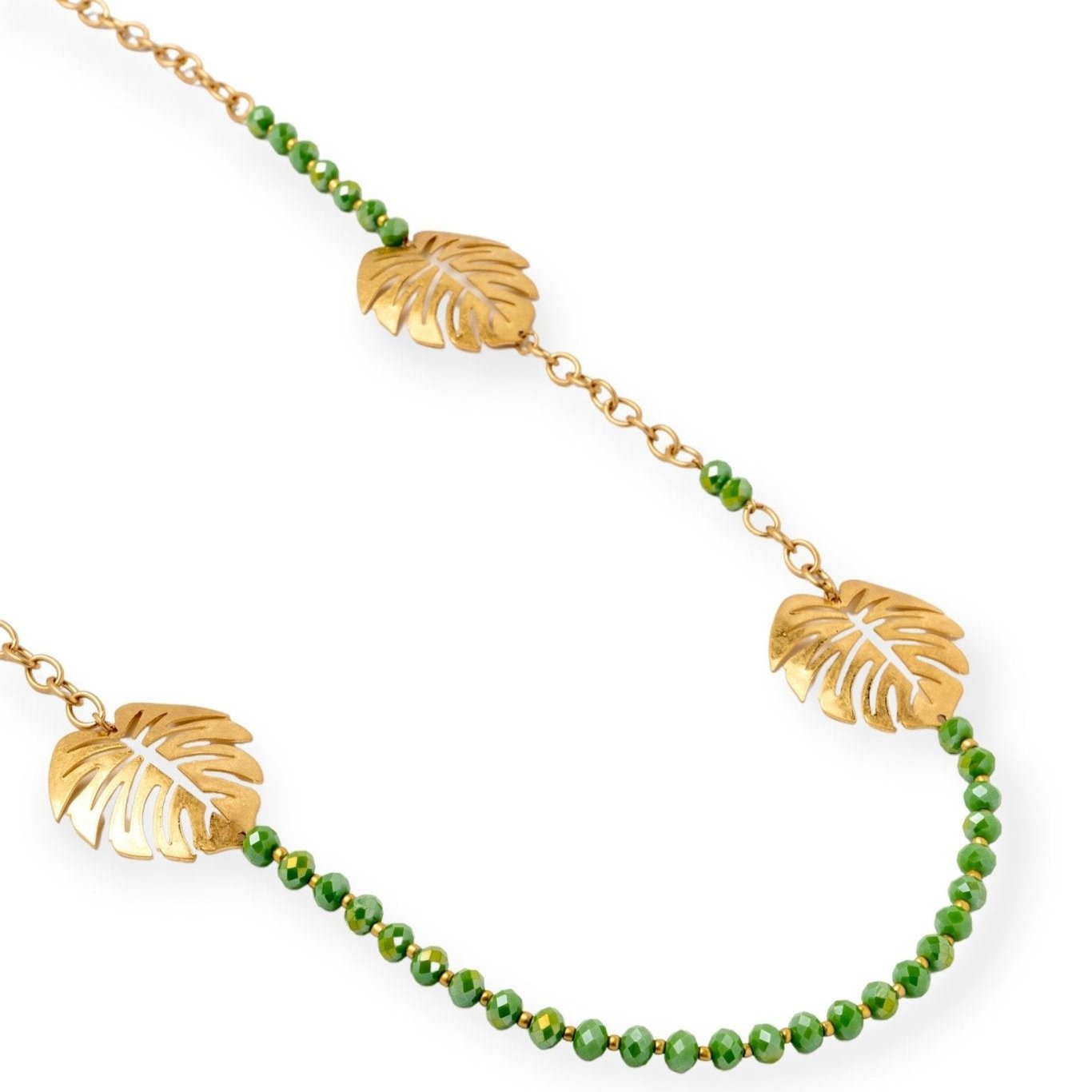 collana-lunga-foglie-metallo-microcristalli-verdi-2-Mya Accessories