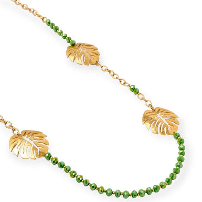 collana-lunga-foglie-metallo-microcristalli-verdi-2-Mya Accessories