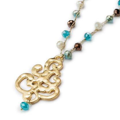 Collana lunga con microcristalli multi azzurro con pendente - Mya Accessories