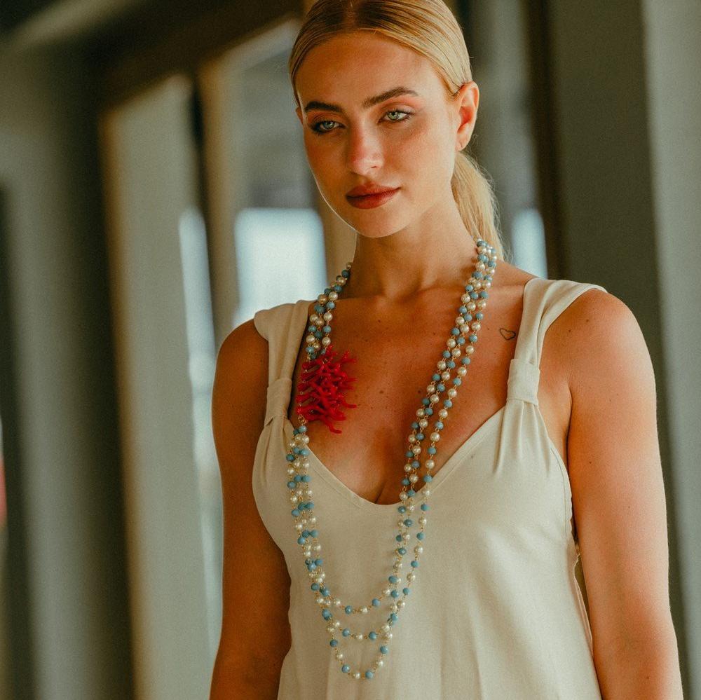 Collana Corallo multilinea perle bianche - Mya Accessories