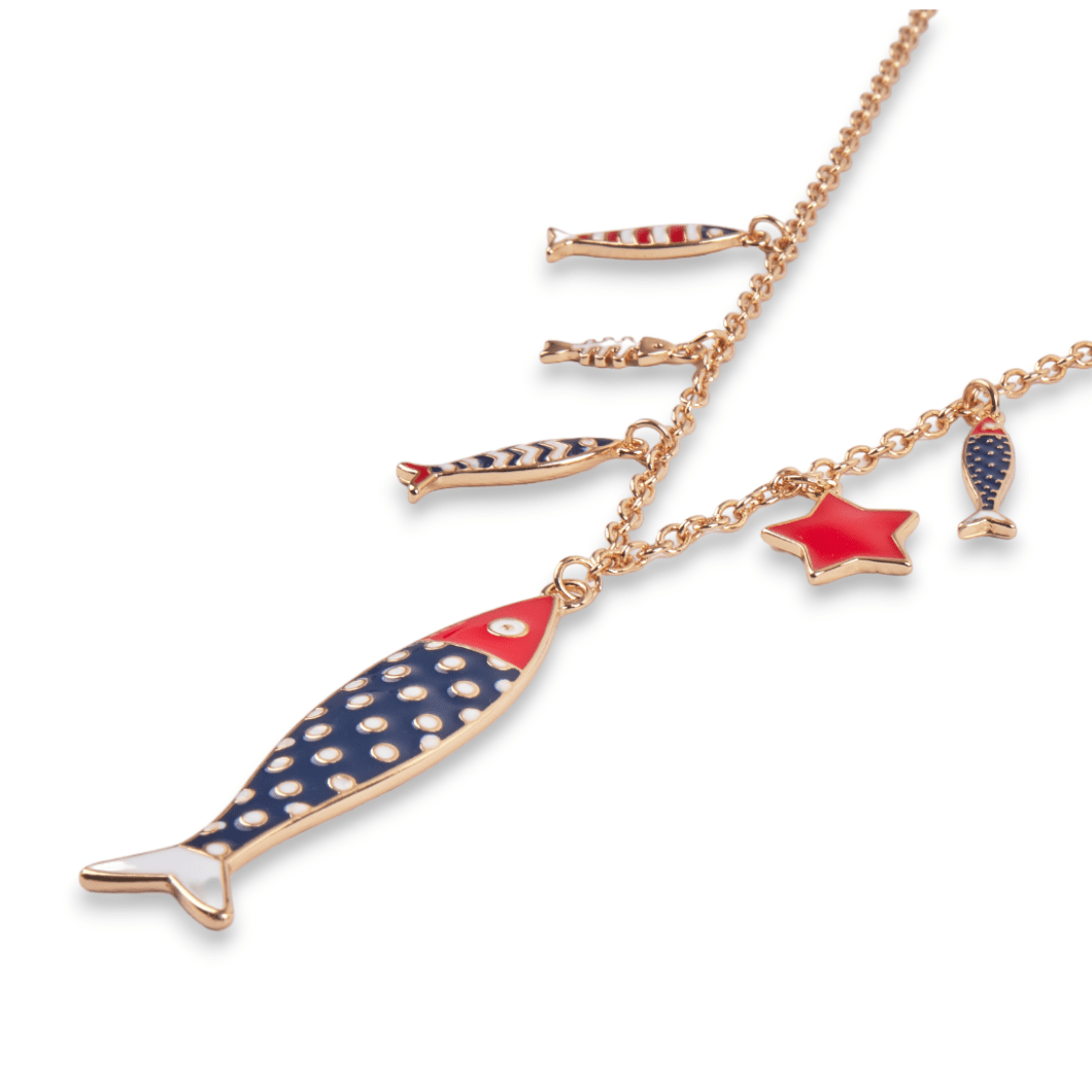 Collana charms pesce in Metallo color Oro - Blu e Rosso - Mya Accessories