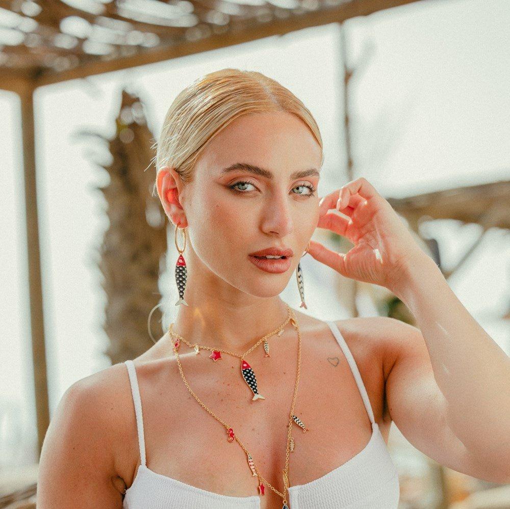 Collana charms pesce in Metallo color Oro - Blu e Rosso - Mya Accessories