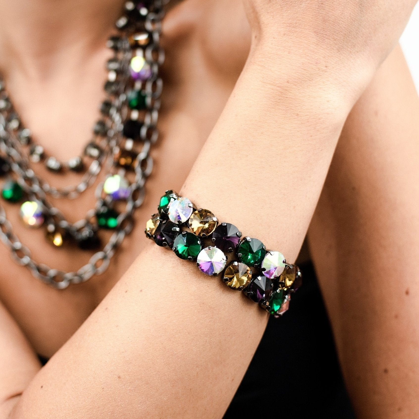 Bracciale a 2 fili con pietre in vetro petrolio - Mya Accessories