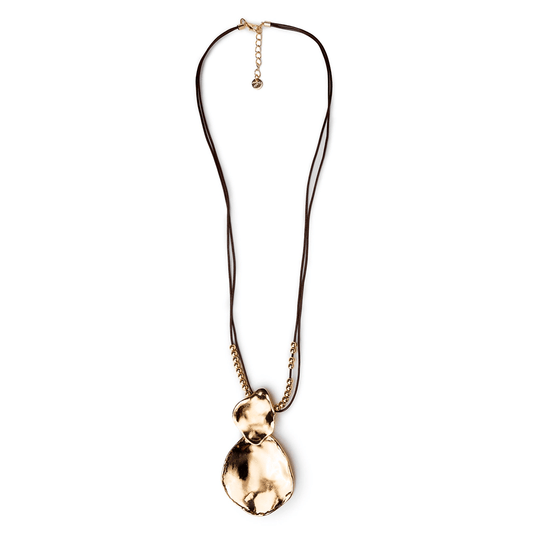 Collana lunga con laccio in cuoio con pendente a doppio medaglione - Mya Accessories