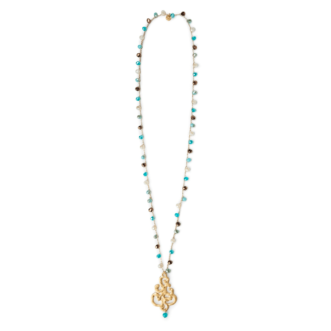 Collana lunga con microcristalli multi azzurro con pendente - Mya Accessories