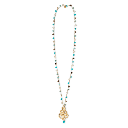 Collana lunga con microcristalli multi azzurro con pendente - Mya Accessories