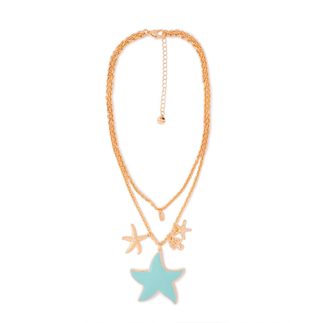 Collana girocollo doppia linea a catena con pendente a stella marina smaltata celeste - Mya Accessories