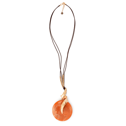 Collana lunga con laccio nero, pendente circolare in resina beige - Mya Accessories