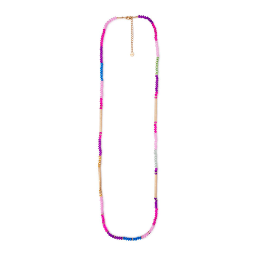 Collana lunga in metallo con perline multi rosa - Mya Accessories