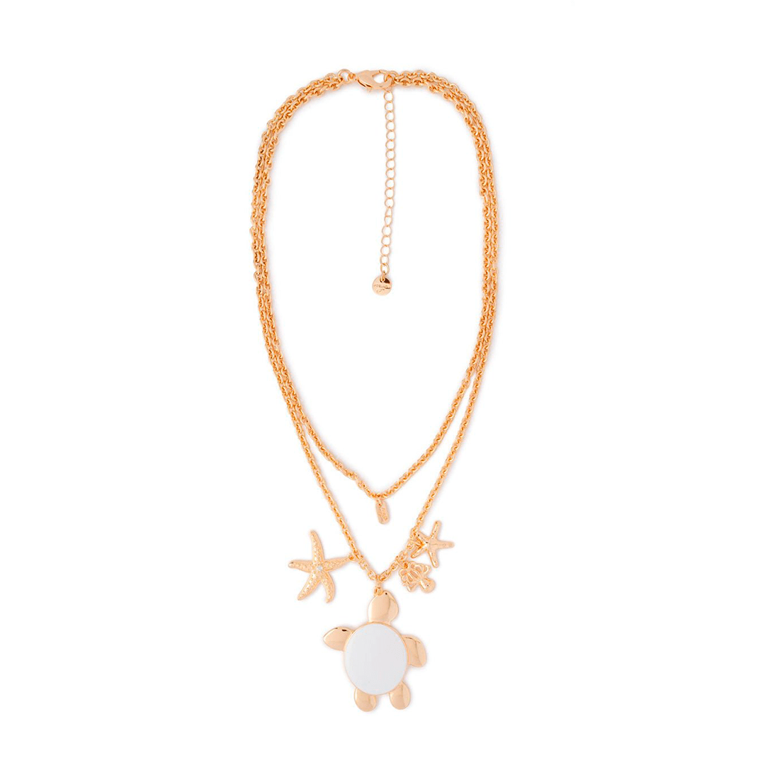 Collana girocollo doppia linea a catena con pendente a tartaruga smaltata bianca - Mya Accessories