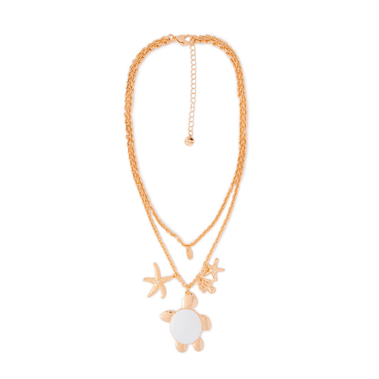 Collana girocollo doppia linea a catena con pendente a tartaruga smaltata bianca - Mya Accessories