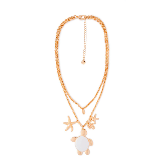 Collana girocollo doppia linea a catena con pendente a tartaruga smaltata bianca - Mya Accessories
