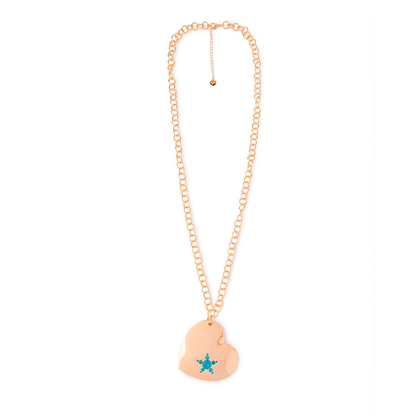 Collana lunga a catena con pendente a cuore con pietra in vetro azzurra - Mya Accessories