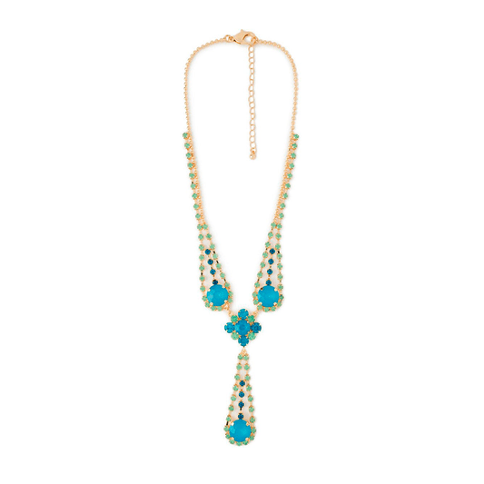 Collana girocollo in metallo con microcristalli in vetro celeste e verde - Mya Accessories