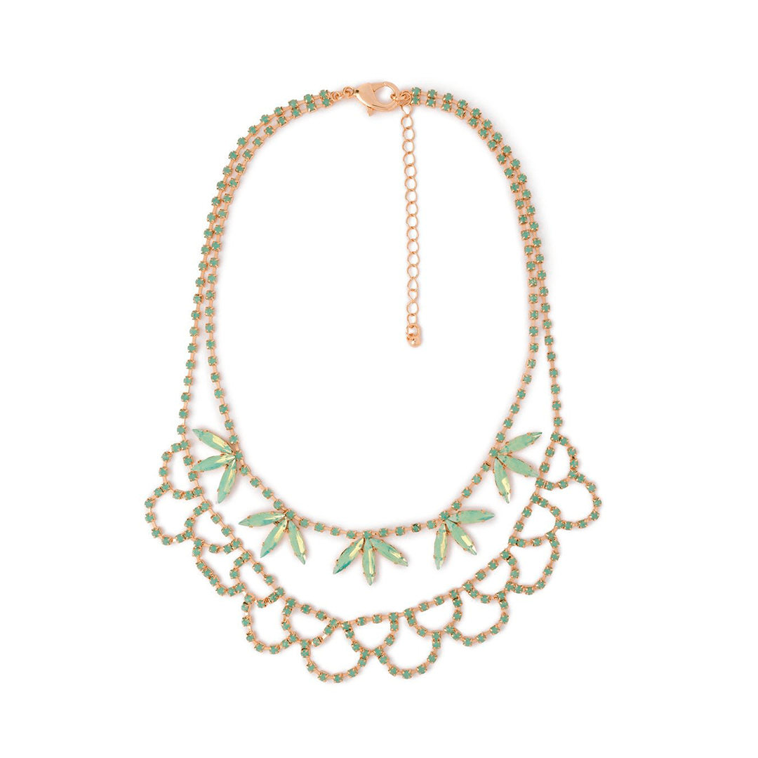 Collana girocollo in metallo a due linee con microcristalli in vetro verde - Mya Accessories