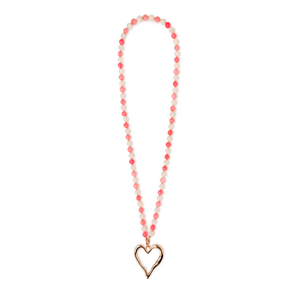 Collana lunga con pietre dure multi rosa e pendente in metallo a forma di cuore - Mya Accessories