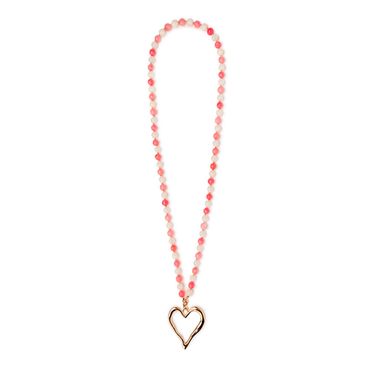 Collana lunga con pietre dure multi rosa e pendente in metallo a forma di cuore - Mya Accessories