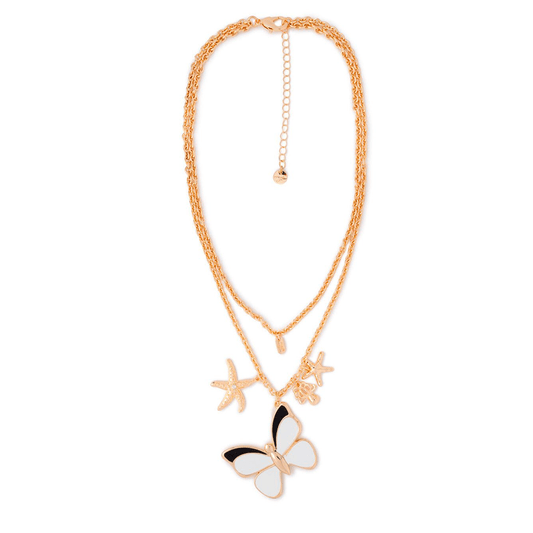 Collana girocollo doppia linea a catena con pendente a farfalla smaltata bianca - Mya Accessories