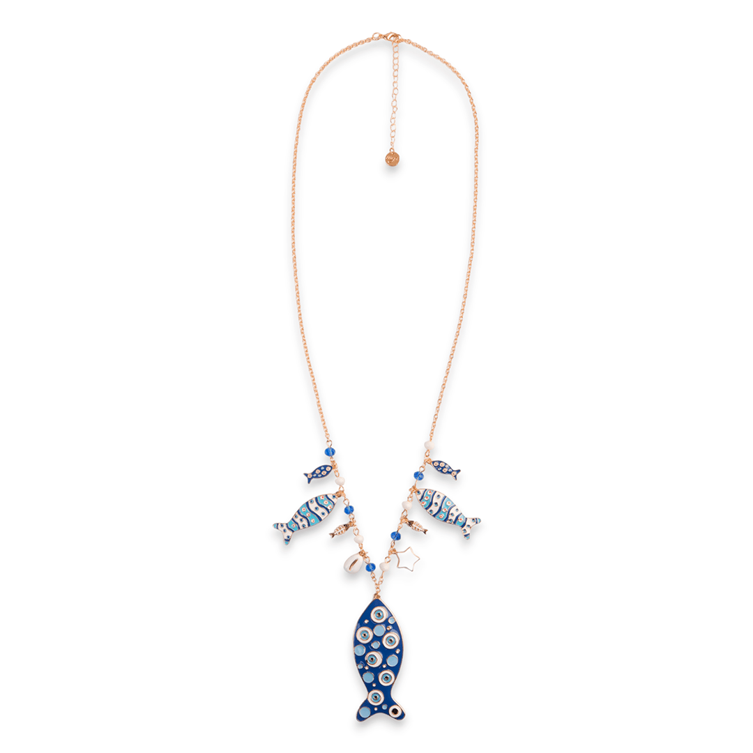Collana charms pesce in Metallo color Oro - Blu - Bianco - Mya Accessories