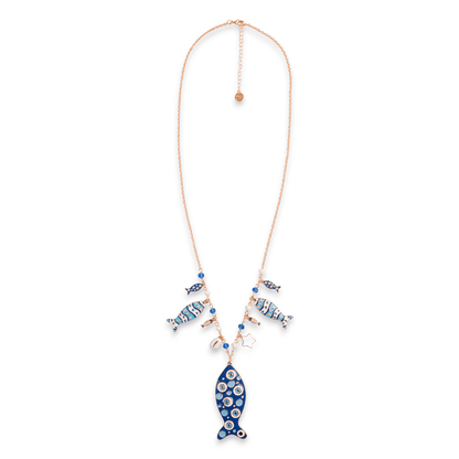 Collana charms pesce in Metallo color Oro - Blu - Bianco - Mya Accessories