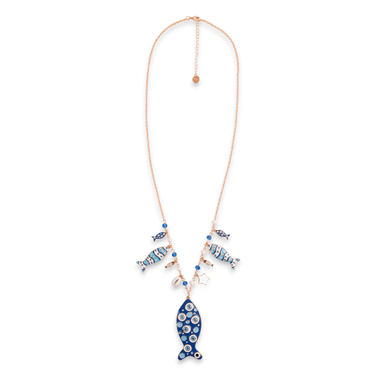 Collana charms pesce in Metallo color Oro - Blu - Bianco - Mya Accessories