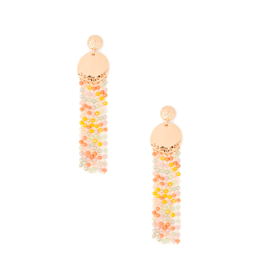 Orecchini in metallo lungo con cascata di fili di microcristalli multi arancio - Mya Accessories