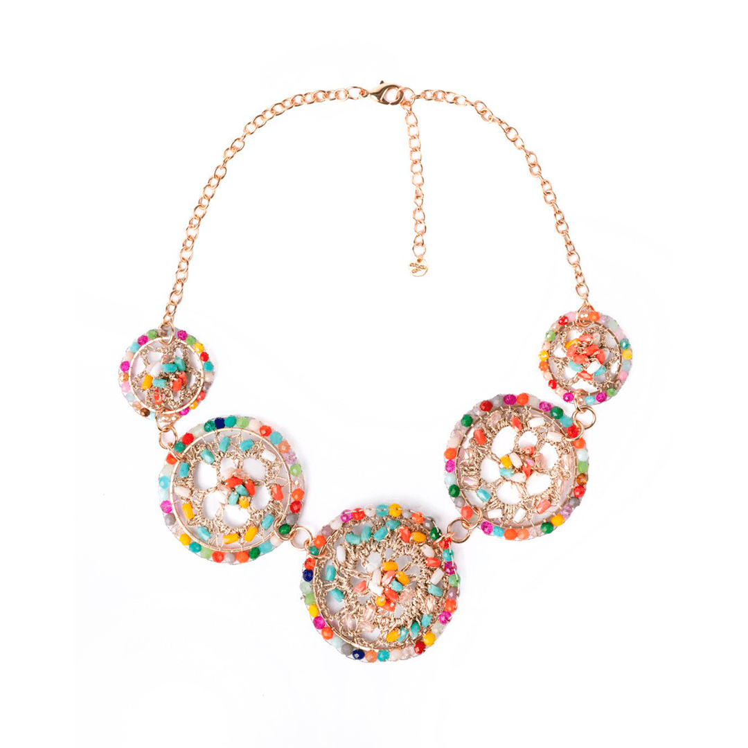 Collana girocollo a catena con cerchi in tessuto con microcristalli multicolore - Mya Accessories