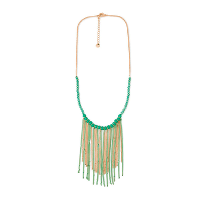 Collana girocollo con microcristalli verdi e frange a catena in ottone - Mya Accessories