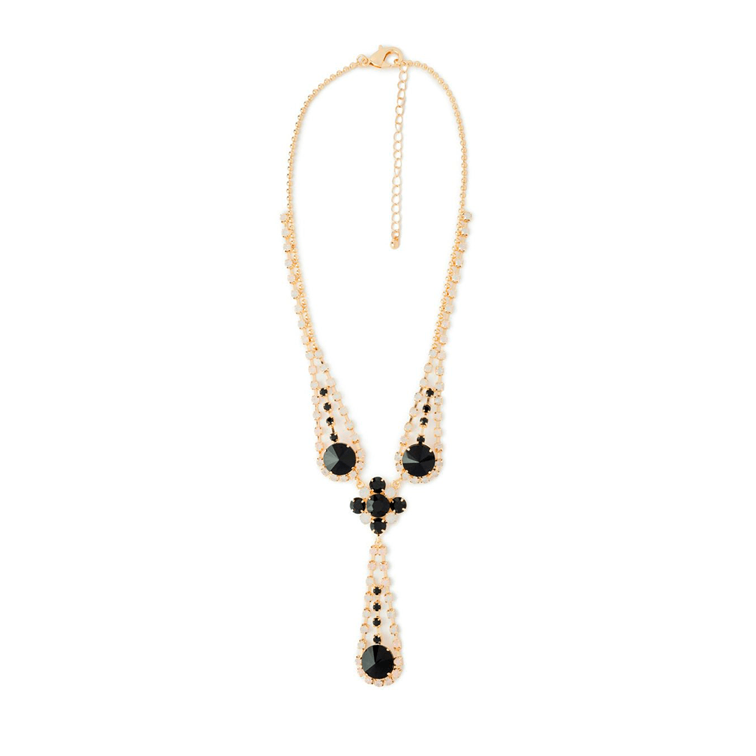 Collana girocollo in metallo con microcristalli in vetro bianchi e neri - Mya Accessories