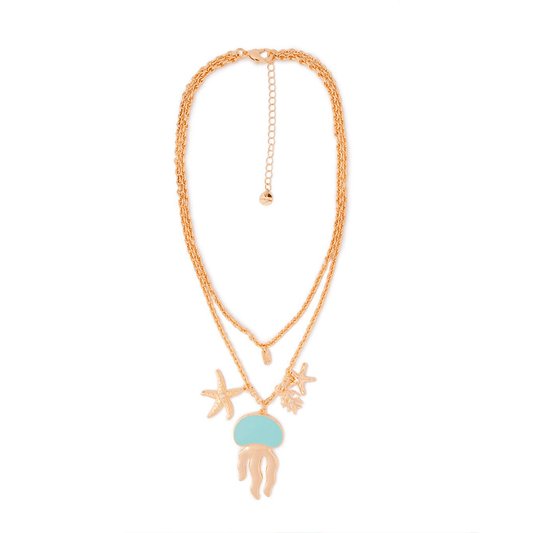 Collana girocollo doppia linea a catena con pendente a medusa smaltata celeste - Mya Accessories