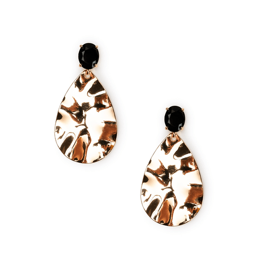Orecchini a foglia martellata con pietra grigia - Mya Accessories