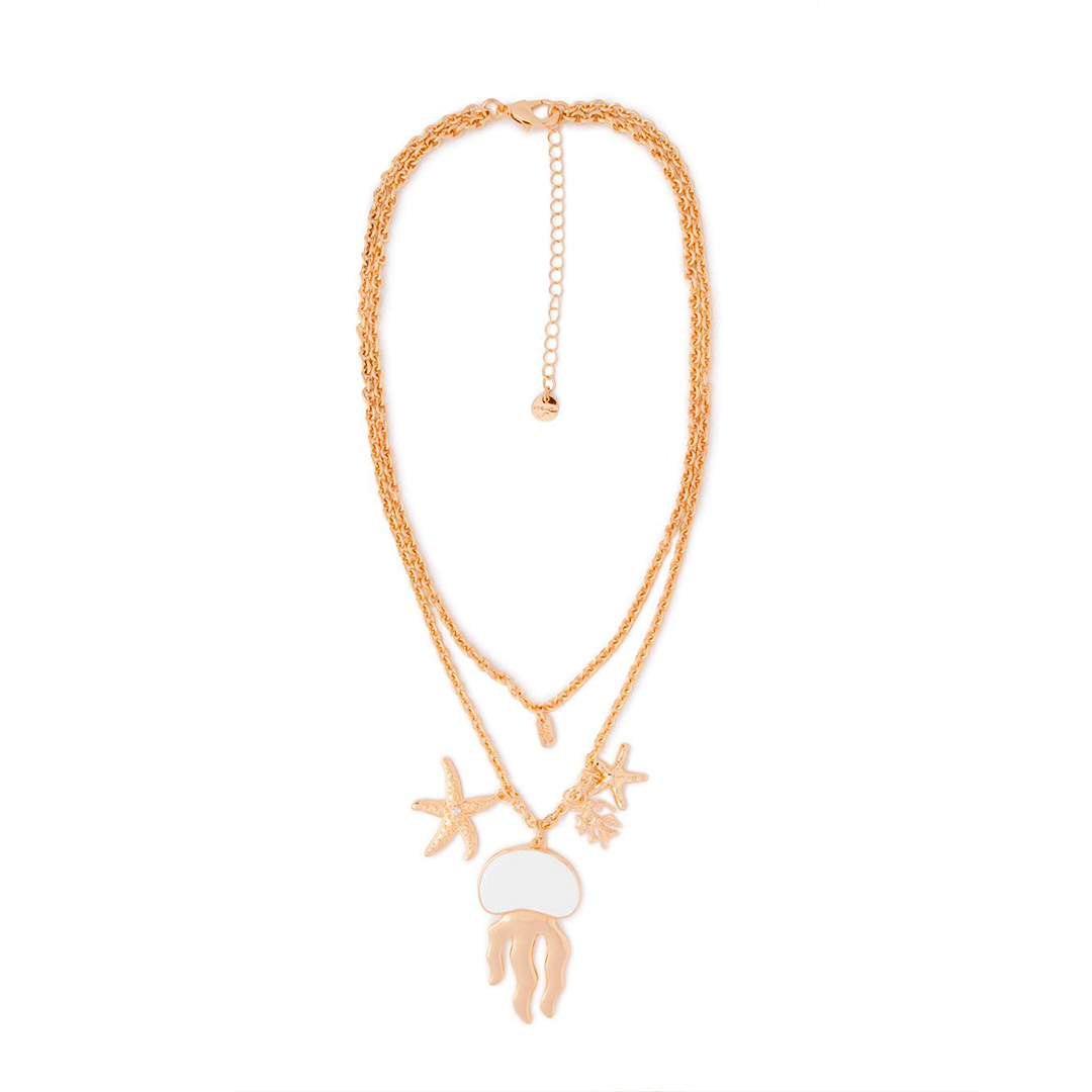 Collana girocollo doppia linea a catena con pendente a medusa smaltata bianca - Mya Accessories