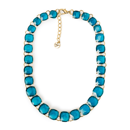 Girocollo in metallo colore bronzo, con pietre in resina trasparenti ottanio - Mya Accessories