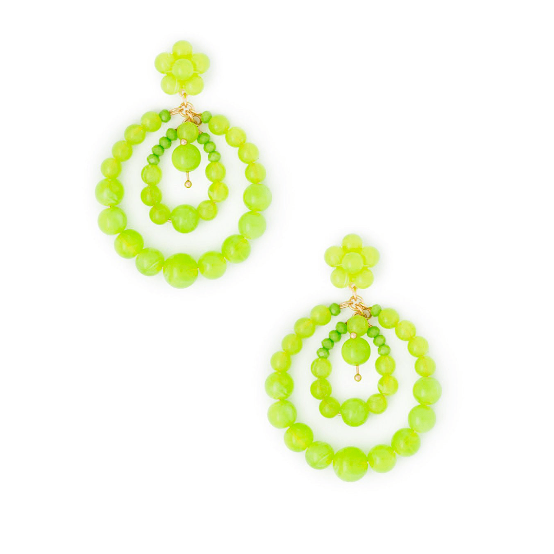 Orecchini strutturati a goccia con perline in acrilico verde lime - Mya Accessories
