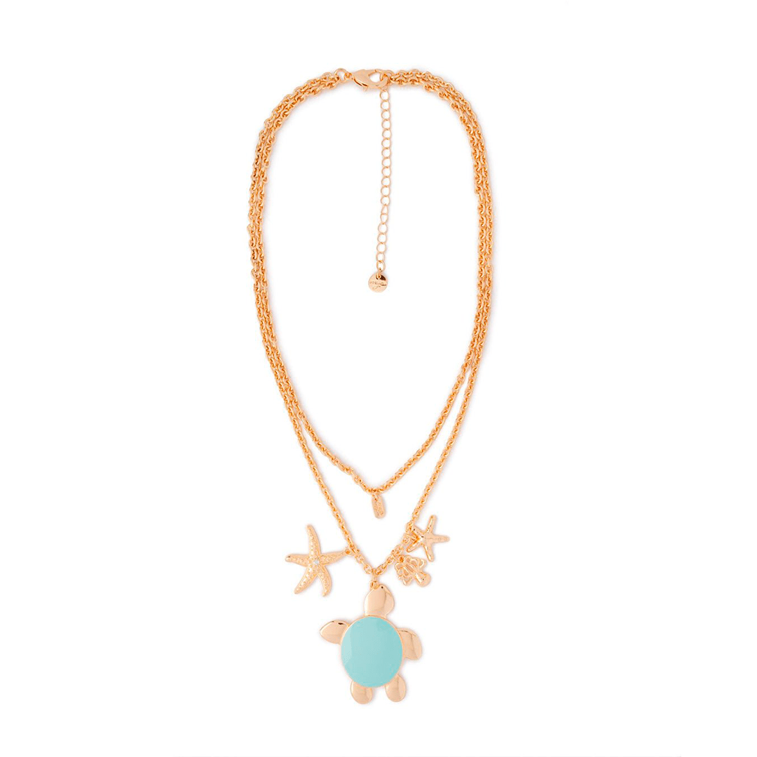 Collana girocollo doppia linea a catena con pendente a tartaruga smaltata celeste - Mya Accessories