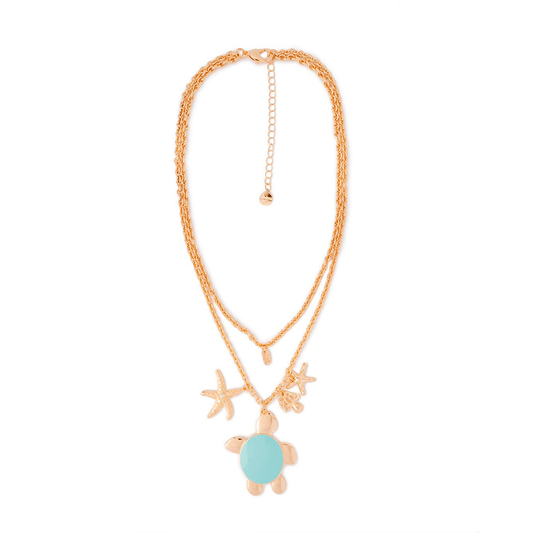 Collana girocollo doppia linea a catena con pendente a tartaruga smaltata celeste - Mya Accessories