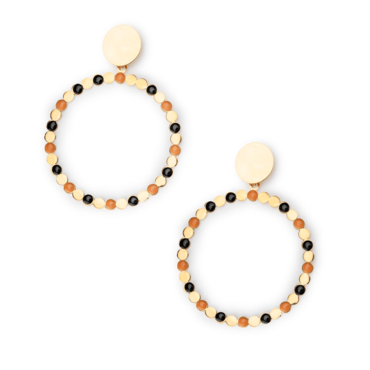 Orecchini circolari smaltati arancio e nero - Mya Accessories