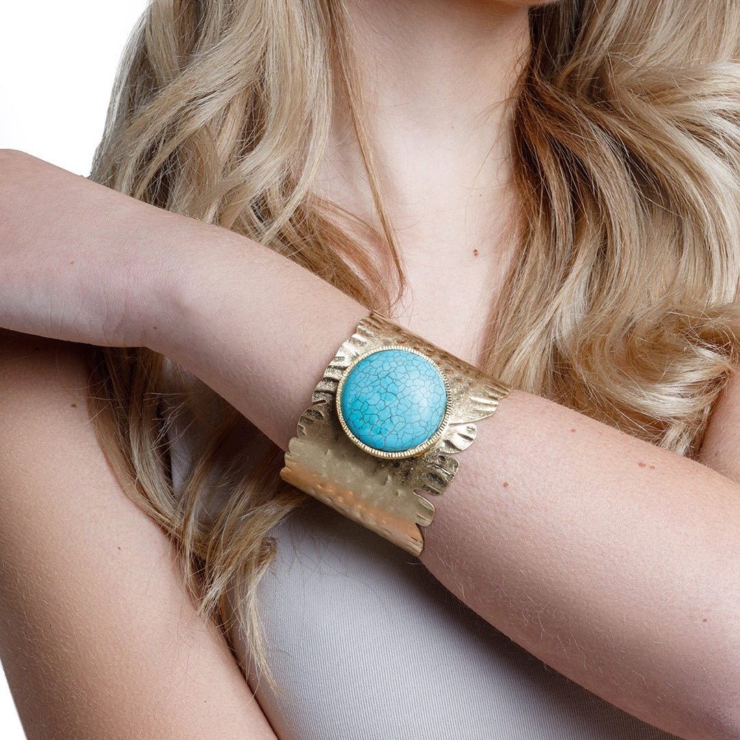 Bracciale rigido in metallo con pietra circolare in resina turchese - Mya Accessories