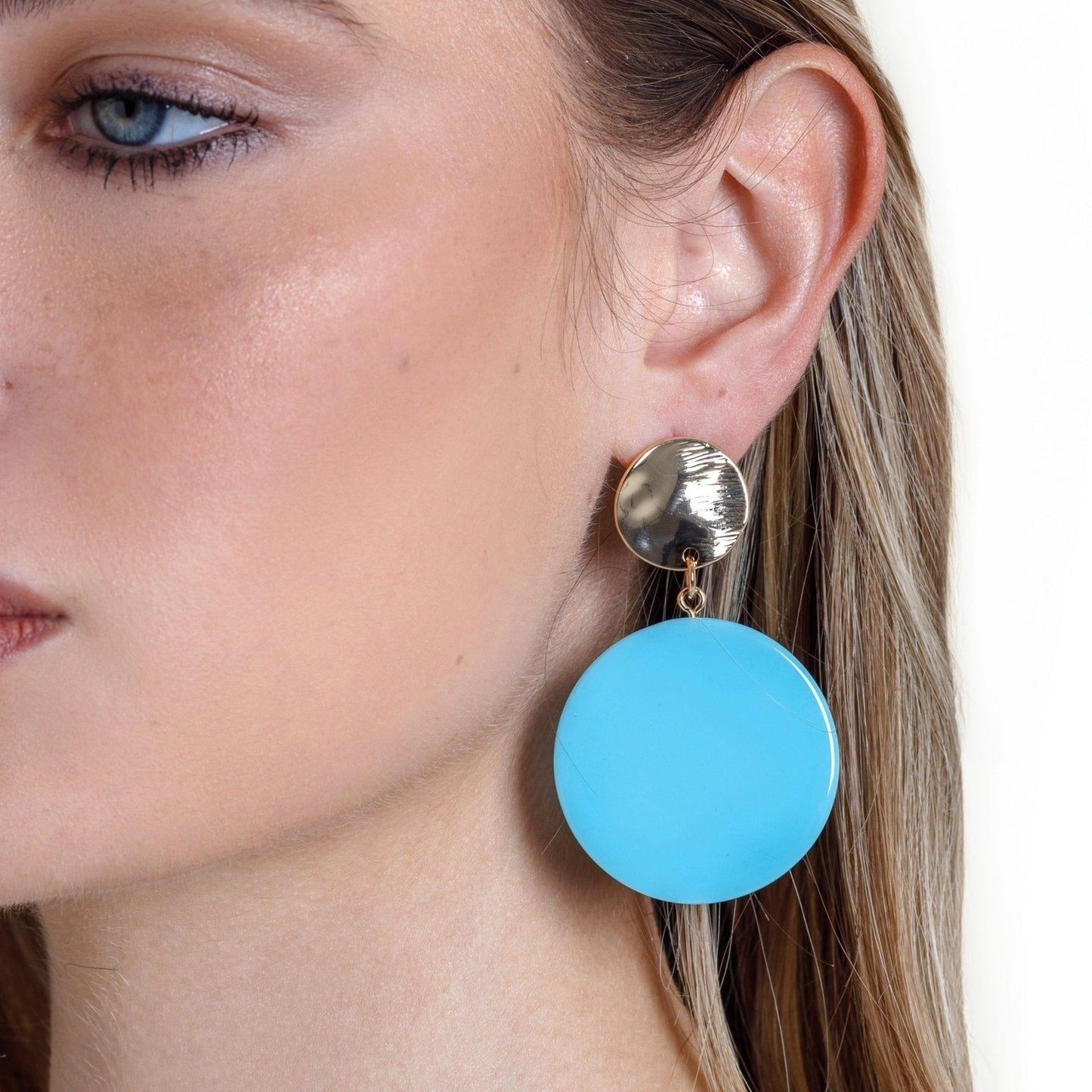 Orecchini circolari pendenti in acrilico celeste - Mya Accessories